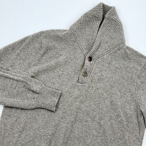 J Crew 100% Lambswool Shawl Collar Sweater Women Large Gray Knit Button Pullover